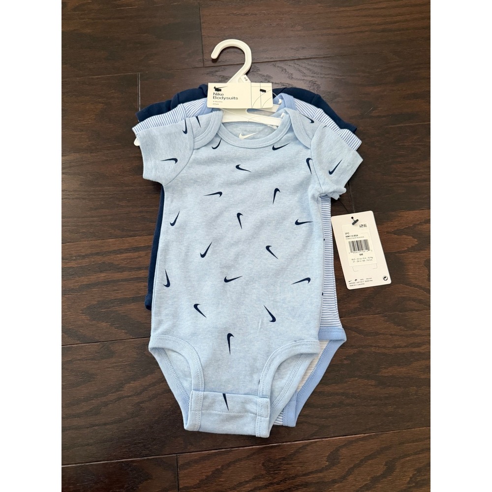 Nike Baby Boy Bodysuits 3Pack 9M Blue Navy Swoosh 56M115-BG6 Cobalt Bliss Heathr